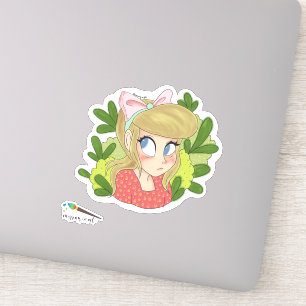 Sticker Fille mignonne avec ruban rose