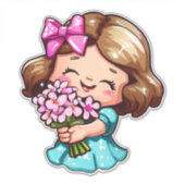 Sticker fille mignonne tenant des fleurs (Devant)
