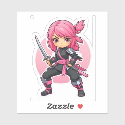 Sticker Fille Ninja rose (Feuille)