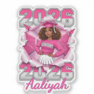 Sticker Fille noire Senior 2026 Rose Argenté