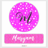 Sticker Fille Nom & Monogramme, Voyage Valise Rose (Feuille)