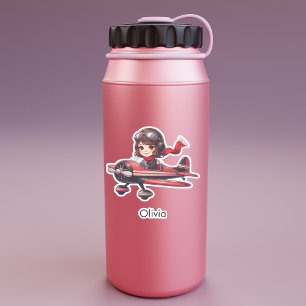 Sticker Fille pilotant un avion mignon dessin animé Person