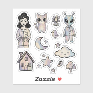 Sticker Fille Pin-Up Alien Chat Illustration Ensemble Auto