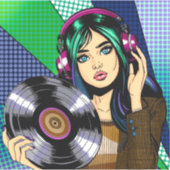 Sticker Fille Pop Art avec disque (Devant)