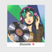 Sticker Fille Pop Art avec disque (Feuille)