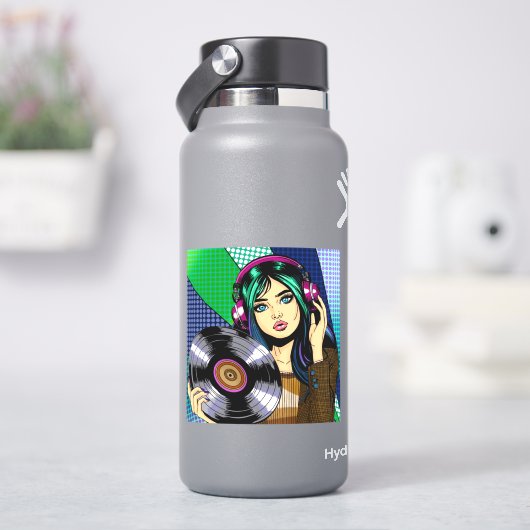 Sticker Fille Pop Art avec disque (HydroFlask)