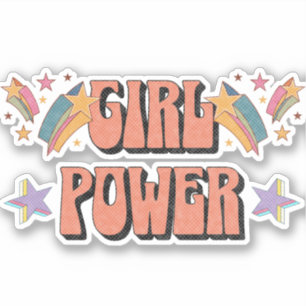 Sticker Fille Power conception de texte avec étoiles