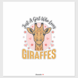 Sticker Fille qui aime les girafes Design de gravure vinta