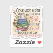 Sticker Fille qui aime les livres et les chats (Feuille)