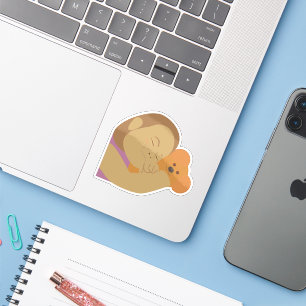 Sticker Fille qui étreint un ours