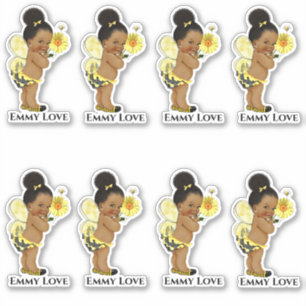 Sticker Fille Reine Abeille Ailes Jaunes Rayures Noires