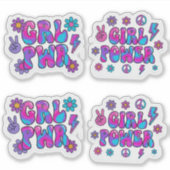 Sticker Fille Rétro Groovy Puissance Rose Bleu Typographie (Devant)