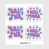 Sticker Fille Rétro Groovy Puissance Rose Bleu Typographie (Feuille)