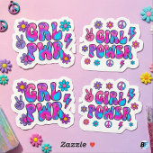 Sticker Fille Rétro Groovy Puissance Rose Bleu Typographie