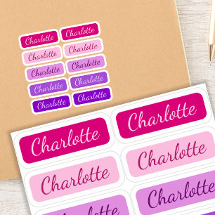 Sticker Fille rose à violet Élégant Nom de signature Étiqu
