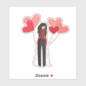 Sticker Fille rose mignonne avec ballons cardiaques (Feuille)