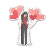 Sticker Fille rose mignonne avec ballons cardiaques (Devant)