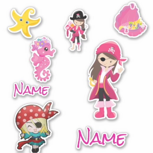Sticker fille rose mignonne Pirate (Devant)