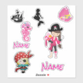 Sticker fille rose mignonne Pirate (Feuille)