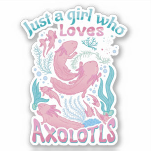 Sticker Fille Rose Turquoise Qui Aime les Axolotls