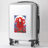 Sticker Fille Se Cachant Dans Les Fleurs De Pavot L'art im (Sur valise)