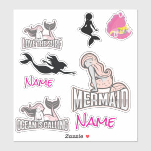 Sticker fille sirène rose mignonne