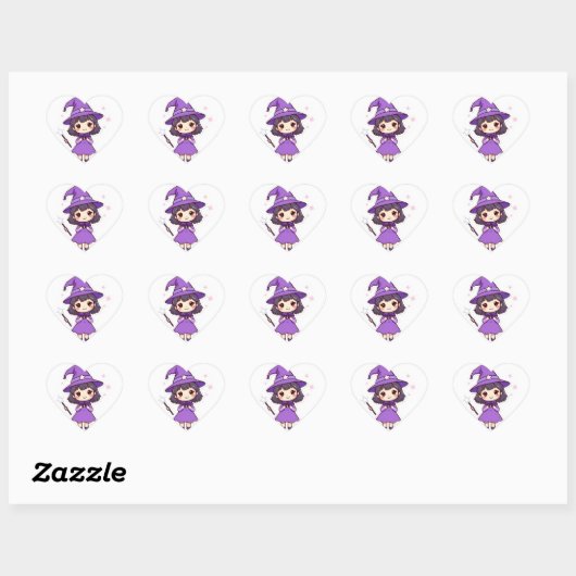 Sticker fille sorcière Kawaii Chibi (Feuille)