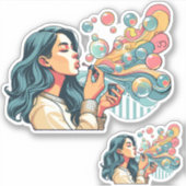 Sticker fille souffler bulles abstraites illustration art (Devant)