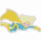 Sticker Fille Superhero, Cheveux Blonde, Héros, Cape Jaune (Devant)