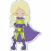 Sticker Fille Superhero, Cheveux Blonde, Héros, Cape Viole (Devant)