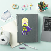 Sticker Fille Superhero, Cheveux Blonde, Héros, Cape Viole (Couverture iPad)
