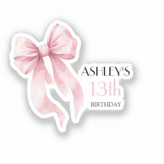 Sticker Filles Anniversaire Ruban Rose (Recto)