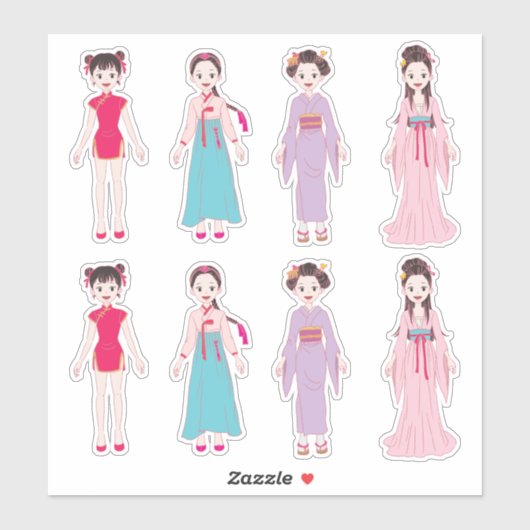 Sticker Filles asiatiques (Feuille)