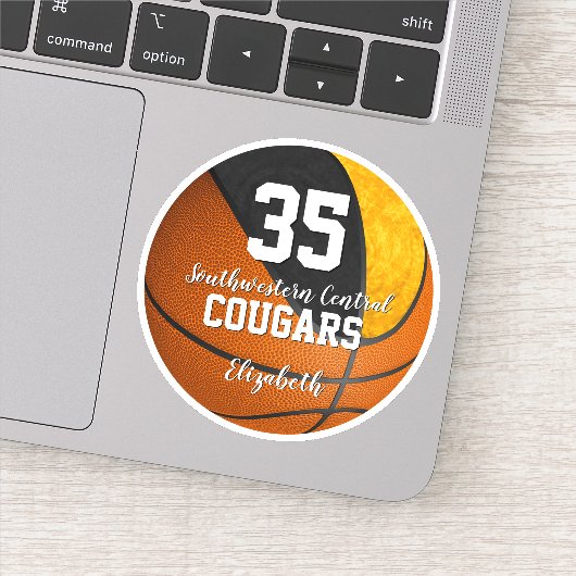 Sticker filles basketball noir or école couleurs (Détail)