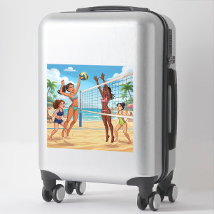 Sticker Filles de dessin animé jouant au volley-ball de pl