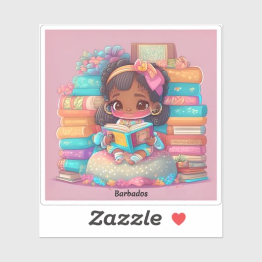 Sticker Filles du monde de la lecture - Barbade (Feuille)