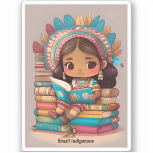 Sticker Filles du monde de la lecture - Brésil Indigène