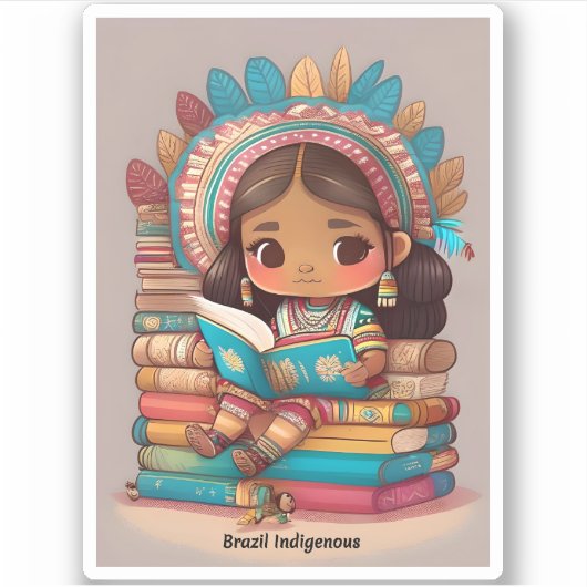 Sticker Filles du monde de la lecture - Brésil Indigène (Devant)