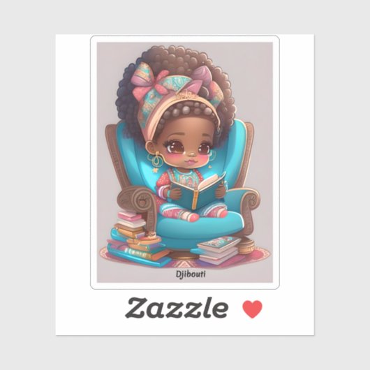 Sticker Filles du monde de la lecture - Djioubti (Feuille)