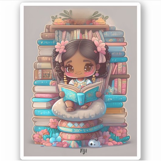 Sticker Filles du monde de la lecture - Fidji (Devant)