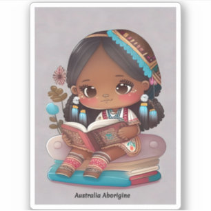 Sticker Filles du monde Lecture - Australie Aborigène