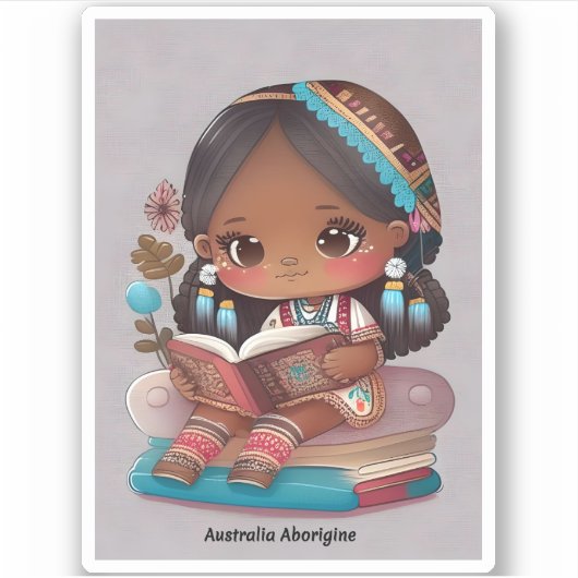 Sticker Filles du monde Lecture - Australie Aborigène (Devant)