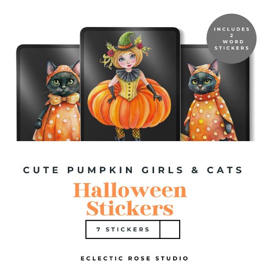 Sticker Filles et chats Citrouilles mignons