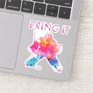 Sticker Filles Femmes Apportez Son Hockey Goalie Aquarelle