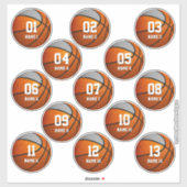 Sticker filles garçons orange gris ensemble de 13 basket-b (Feuille)