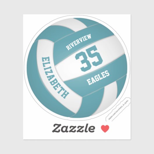 Sticker filles garçons simple turquoise blanc volley-ball (Feuille)