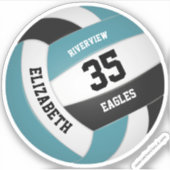 Sticker filles garçons simple turquoise noir blanc volley (Devant)