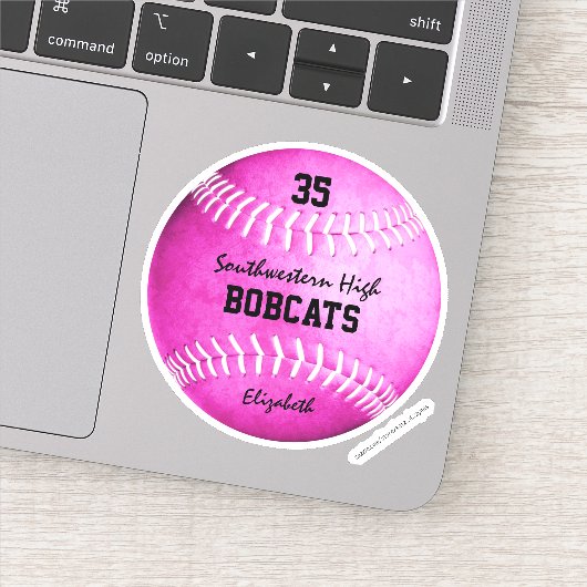 Sticker filles hot rose softball personnalisé nom de l'équ (Détail)
