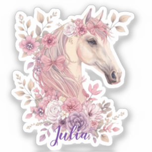 Sticker Filles Jolis Poneys Floral Pastel Cheval