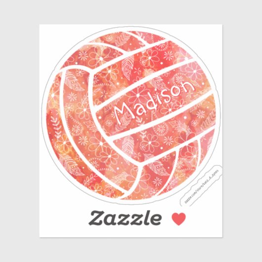 Sticker filles nom boho floral orange volleyball (Feuille)